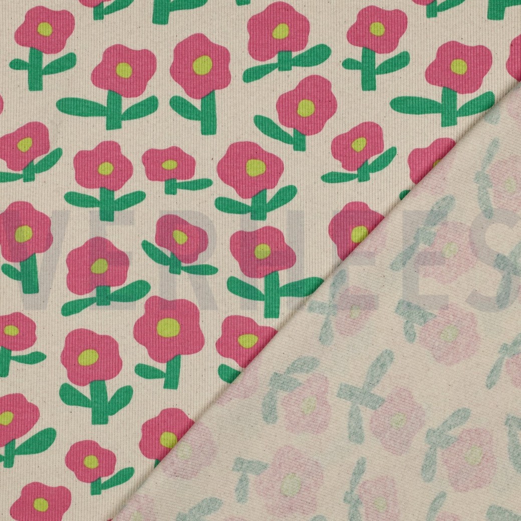 RIPPJERSEY GOTS BLUMEN JENNIFER BOURON NATUR/ROSA #7