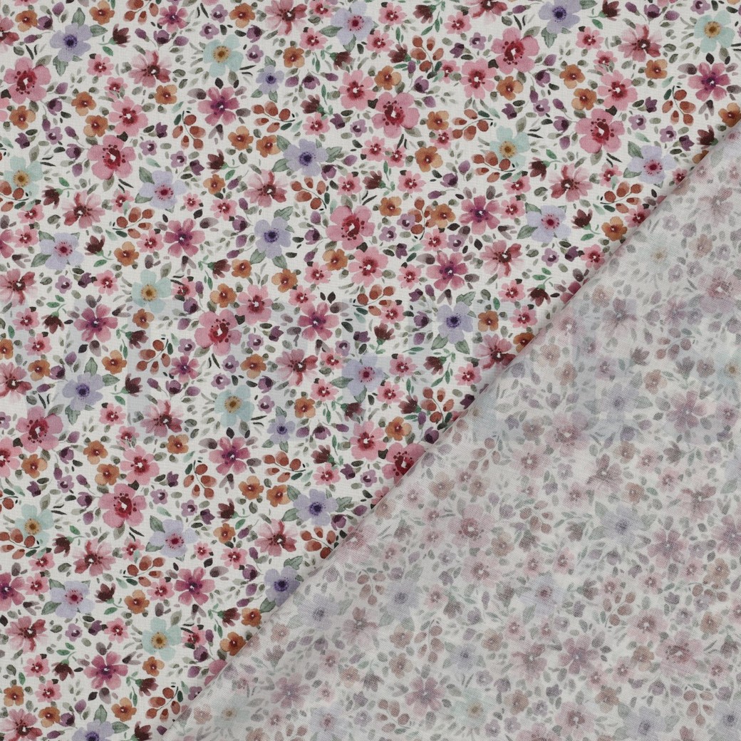 FEIN GEWEBTE BAUMWOLLPOPELINE DIGITAL BLUMEN WEISS #7