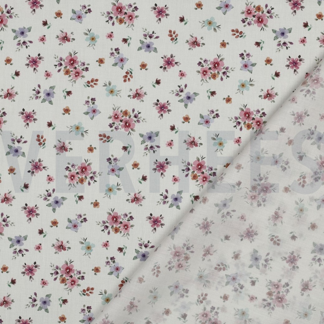 FEIN GEWEBTE BAUMWOLLPOPELINE DIGITAL BLUMEN WEISS #7