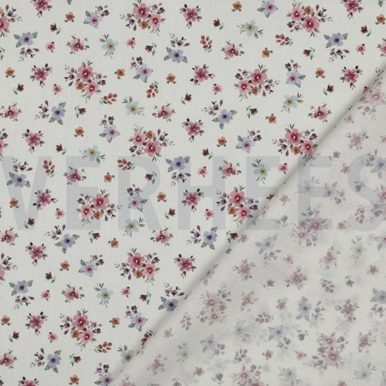 FEIN GEWEBTE BAUMWOLLPOPELINE DIGITAL BLUMEN WEISS #7