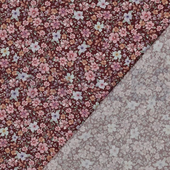 FEIN GEWEBTE BAUMWOLLPOPELINE DIGITAL BLUMEN BORDEAUXROT #7