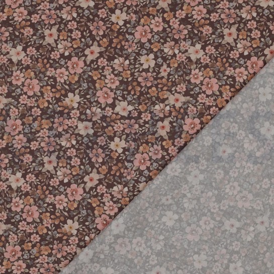 FEIN GEWEBTE BAUMWOLLPOPELINE DIGITAL BLUMEN BRAUN #7