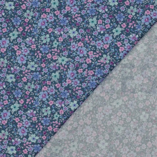 FEIN GEWEBTE BAUMWOLLPOPELINE DIGITAL BLUMEN PETROL #7