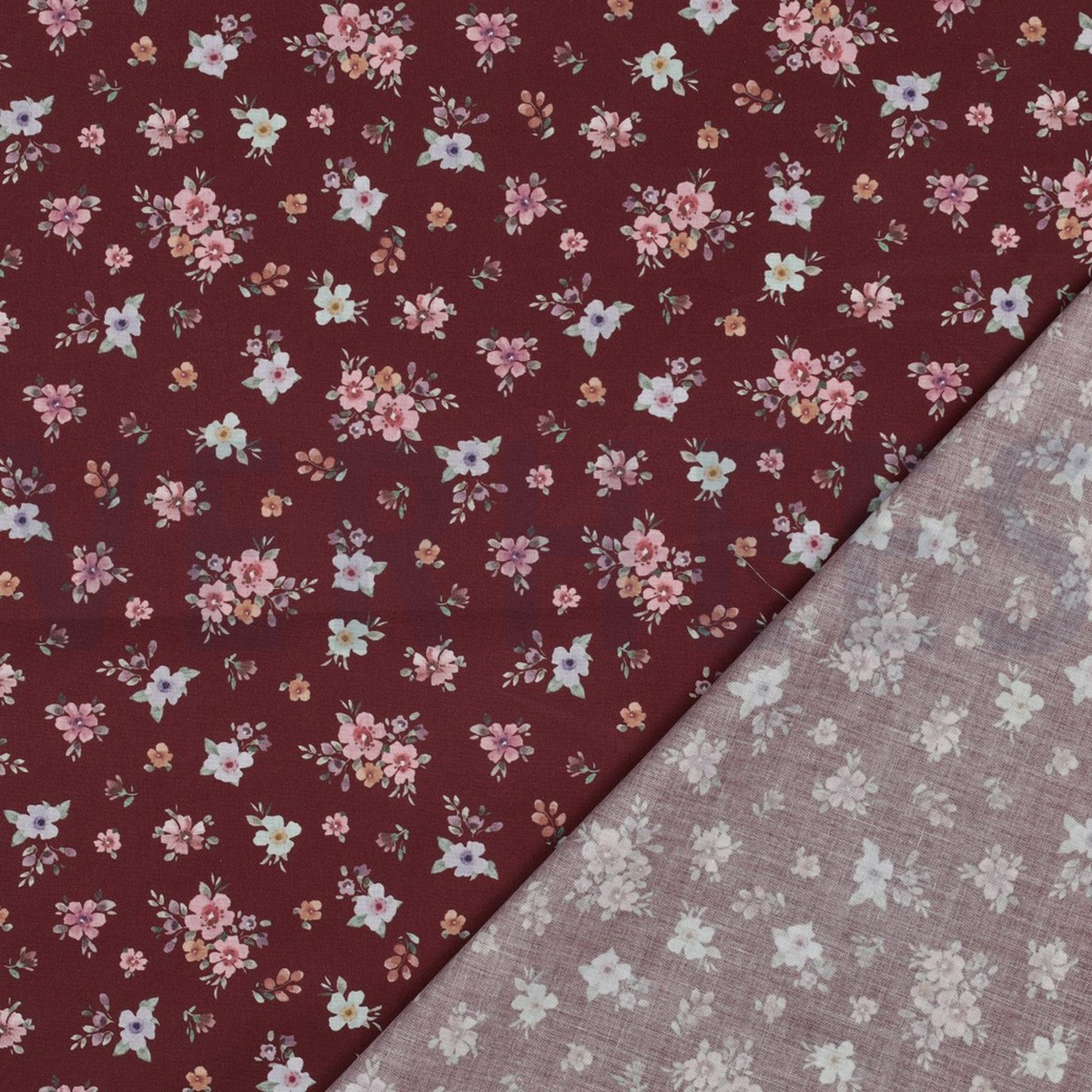 FEIN GEWEBTE BAUMWOLLPOPELINE DIGITAL BLUMEN BORDEAUXROT (high resolution) #4