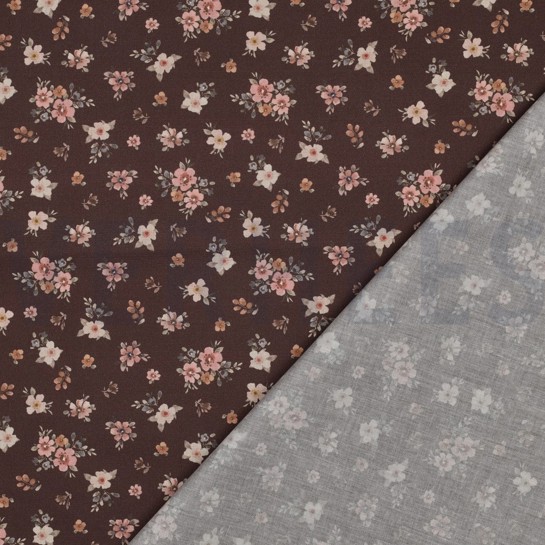 FEIN GEWEBTE BAUMWOLLPOPELINE DIGITAL BLUMEN BRAUN #7