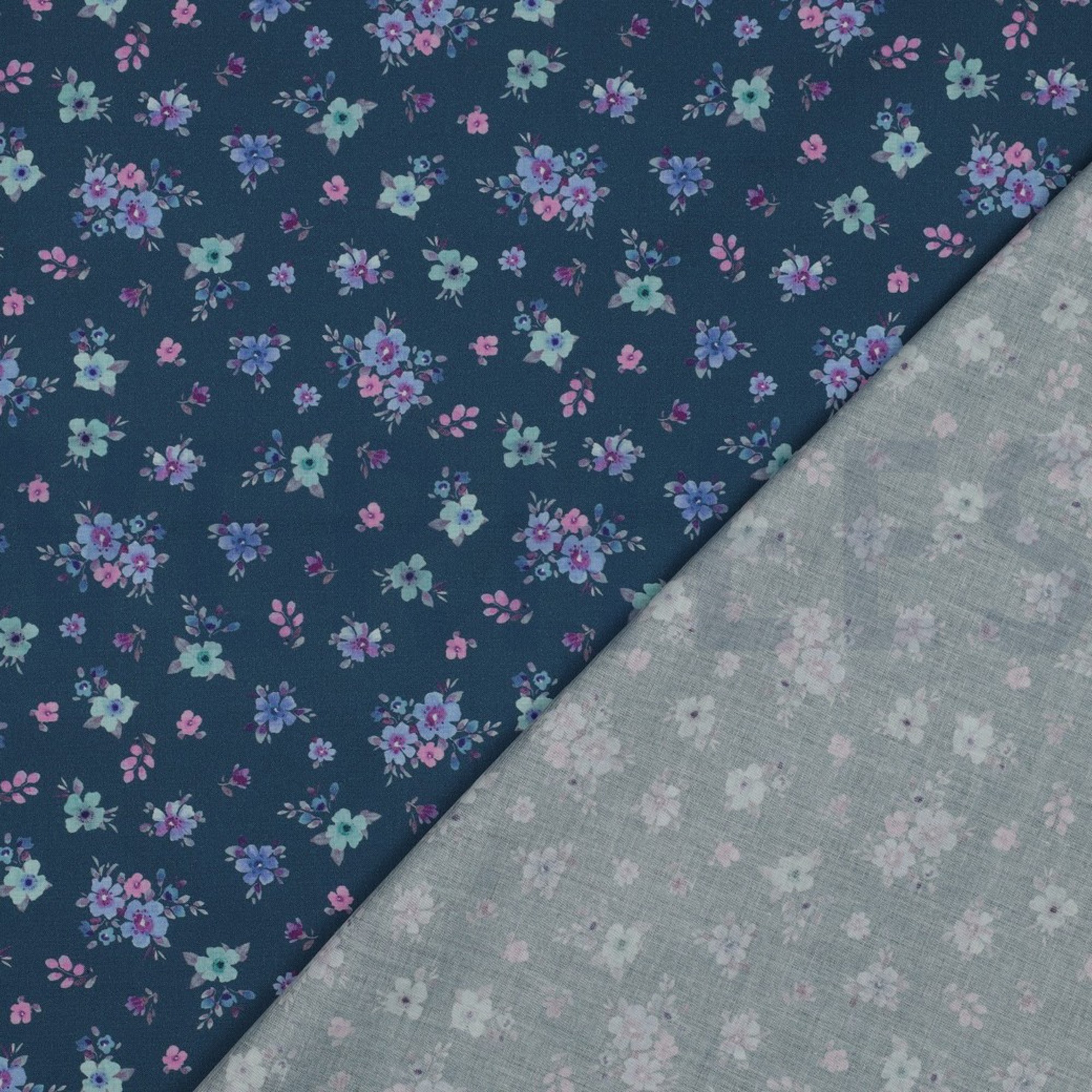 FEIN GEWEBTE BAUMWOLLPOPELINE DIGITAL BLUMEN PETROL (high resolution) #4