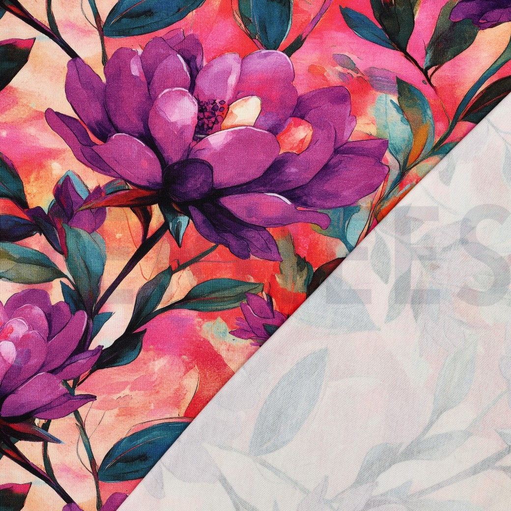 VISKOSE JERSEY DIGITAL BLUMEN LILA/VIOLETT #7