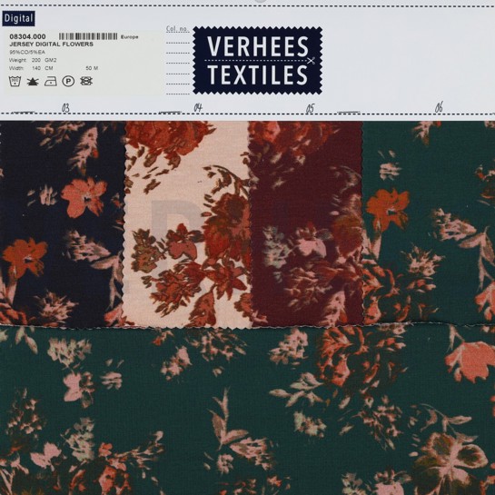 JERSEY DIGITAL FLOWERS BURGUNDY #7