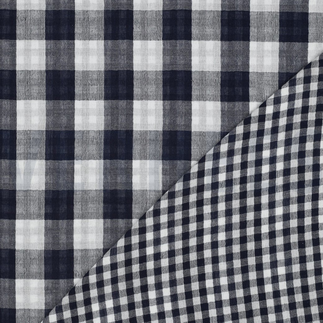 DOUBLE GAZE DE COTON DOUBLE FACE CARREAUX BLEU MARINE #7