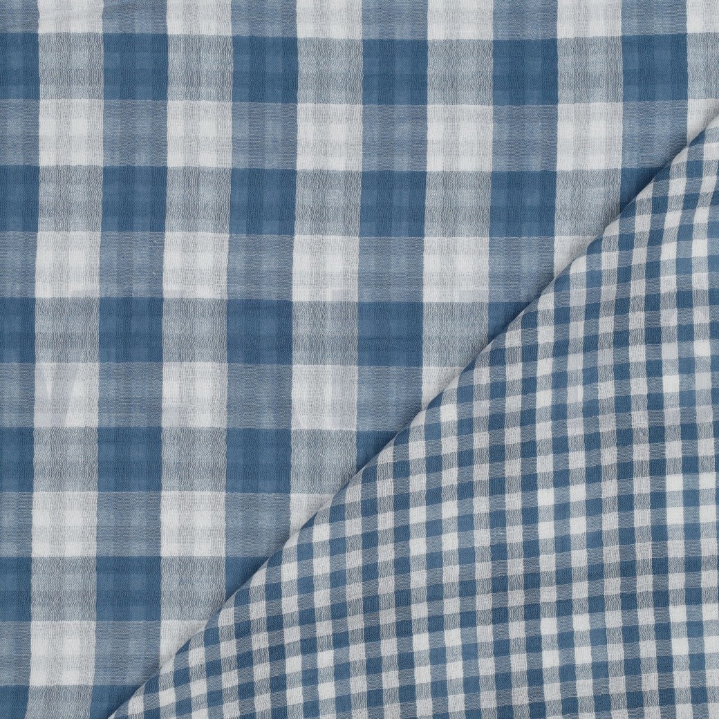 DOUBLE GAUZE DUBBELZIJDIGE RUITEN INDIGO #7