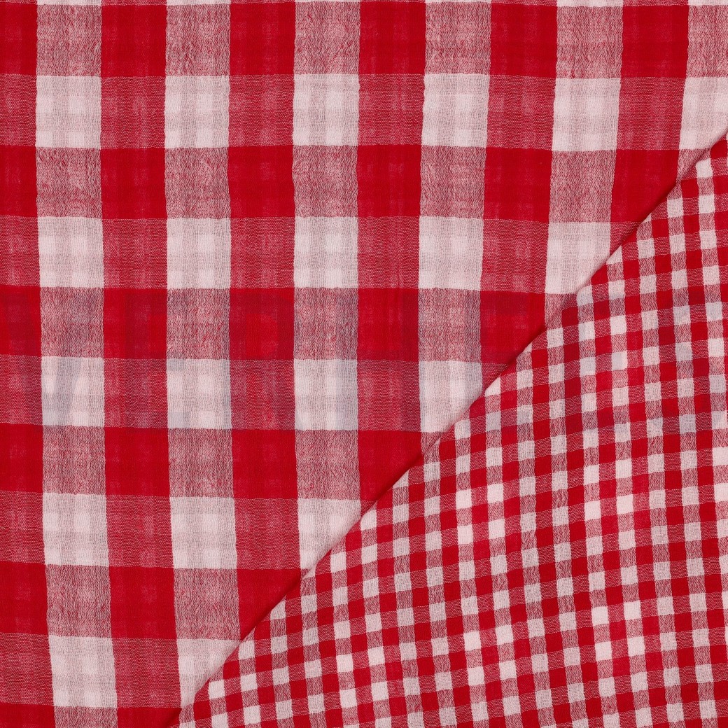 DOUBLE GAZE DE COTON DOUBLE FACE CARREAUX ROUGE #7