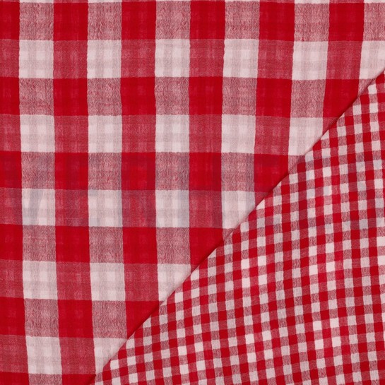 DOUBLE GAUZE DUBBELZIJDIGE RUITEN ROOD #7