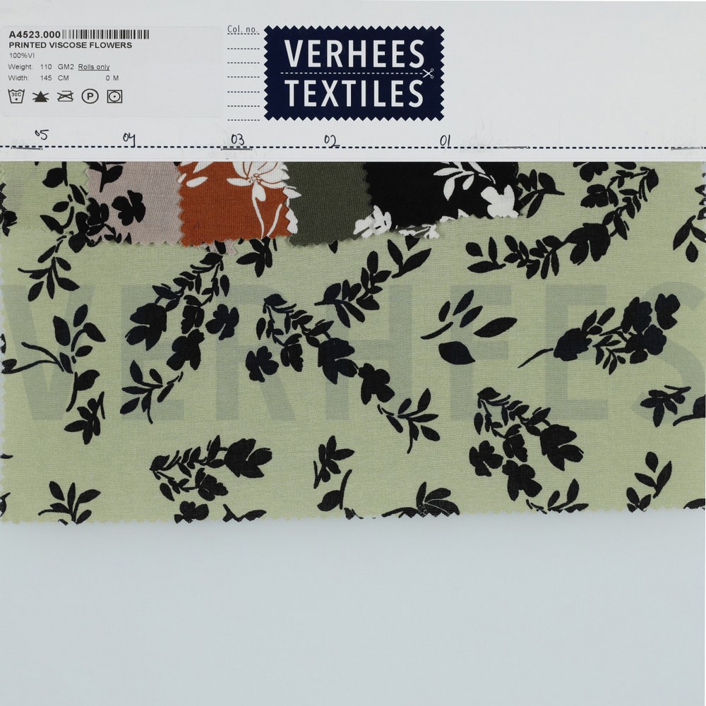 PRINTED VISCOSE FLOWERS LIGHT GREEN #7