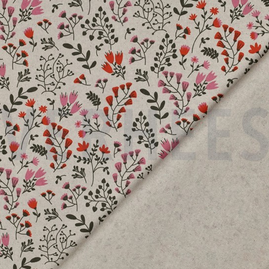 COATED CANVAS LINEN LOOK FLOWERS PINK #7