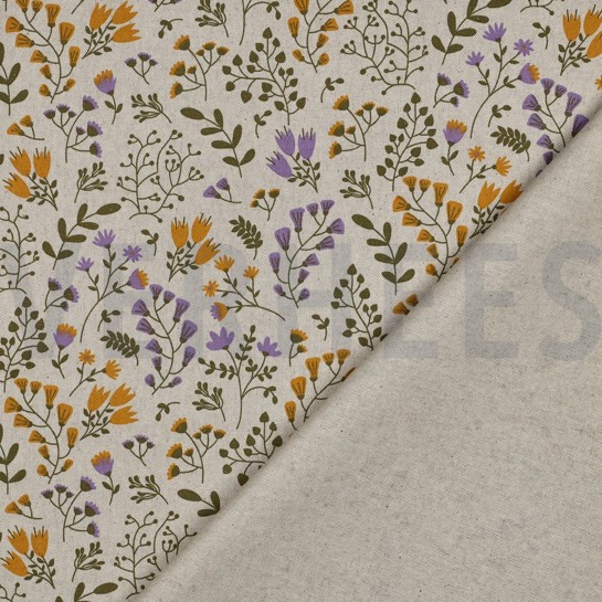 COATED CANVAS LINEN LOOK FLOWERS OCHRE #7