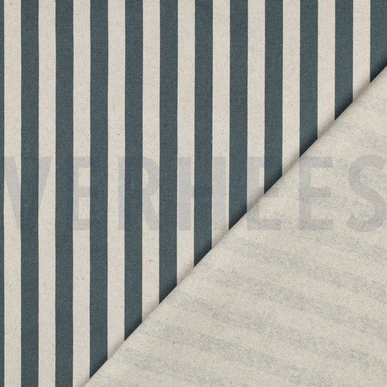 TOILE DÉCORATION ENDUIT LIN LOOK RAYURES BLEU #7