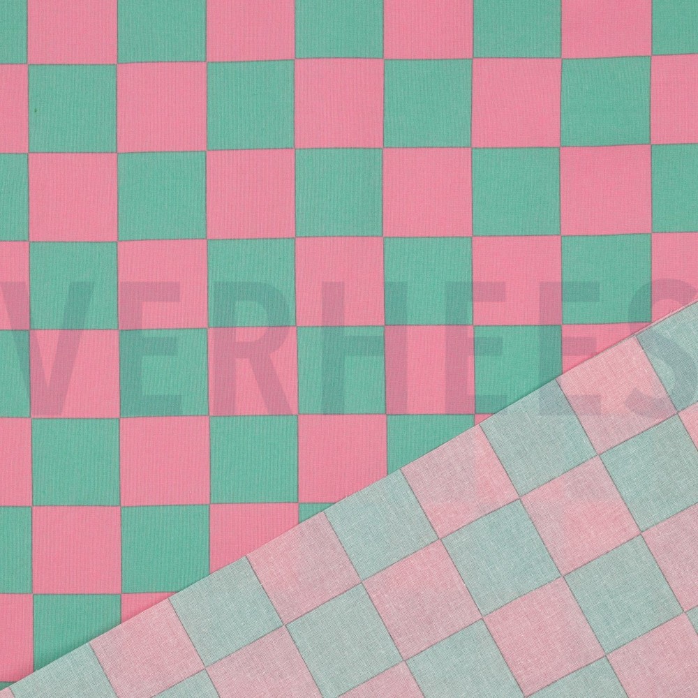 COTON ENDUIT CARREAUX VERT/ROSE #7