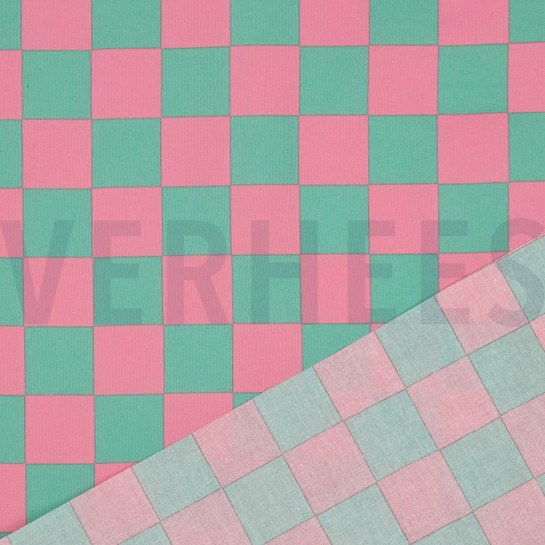 BESCHICHTETE BAUMWOLLE KAROS GRÜN/ROSA #7