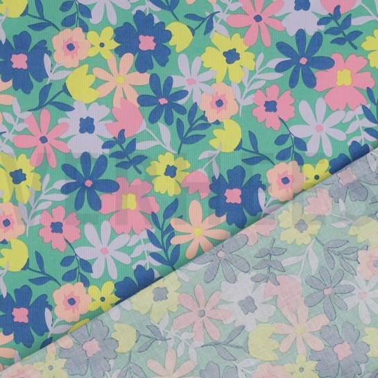 COTON ENDUIT FLEURS VERT #7