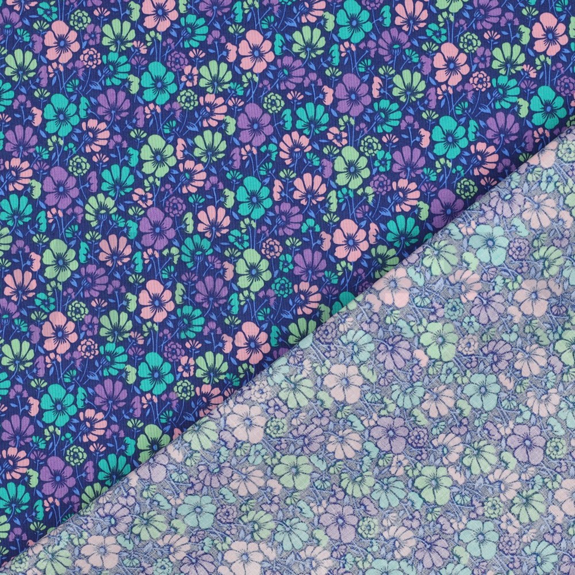 COTON ENDUIT FLEURS BLEU COBALT (high resolution) #4