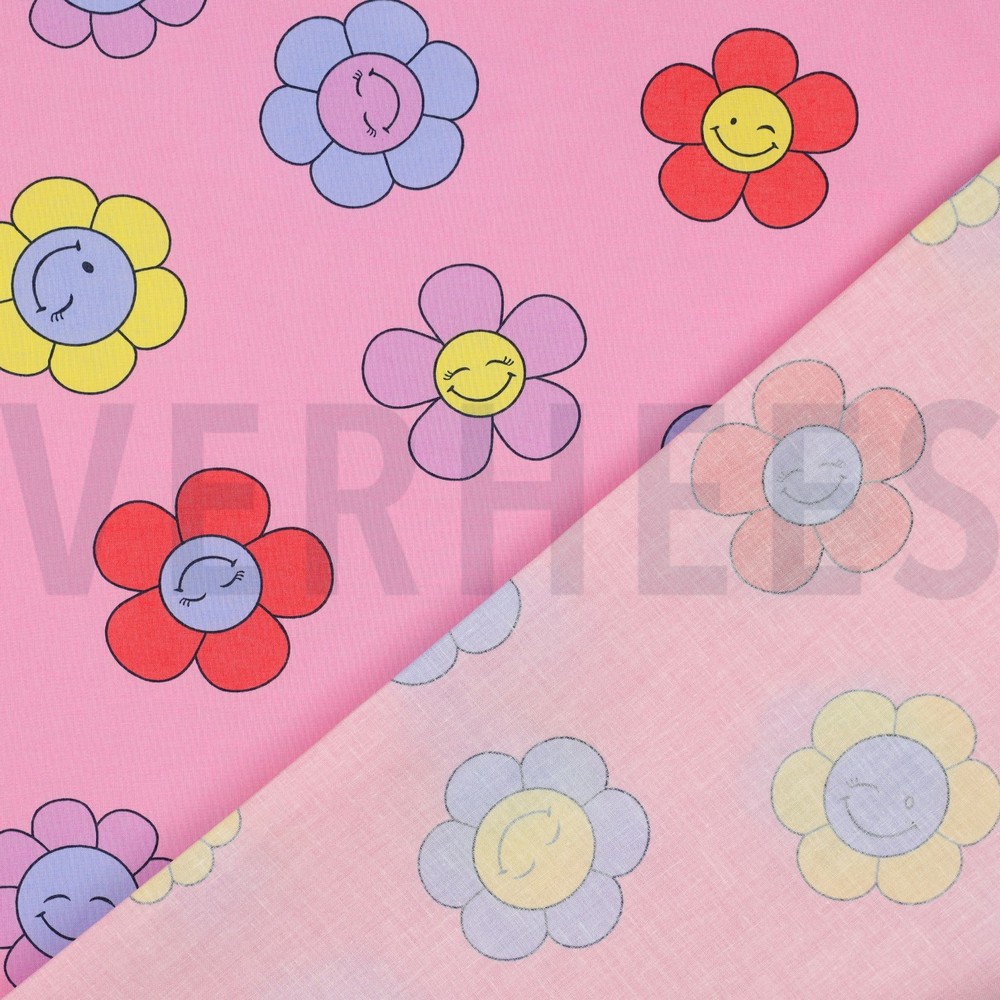 COATED COTTON HAPPY FLOWERS PINK #7