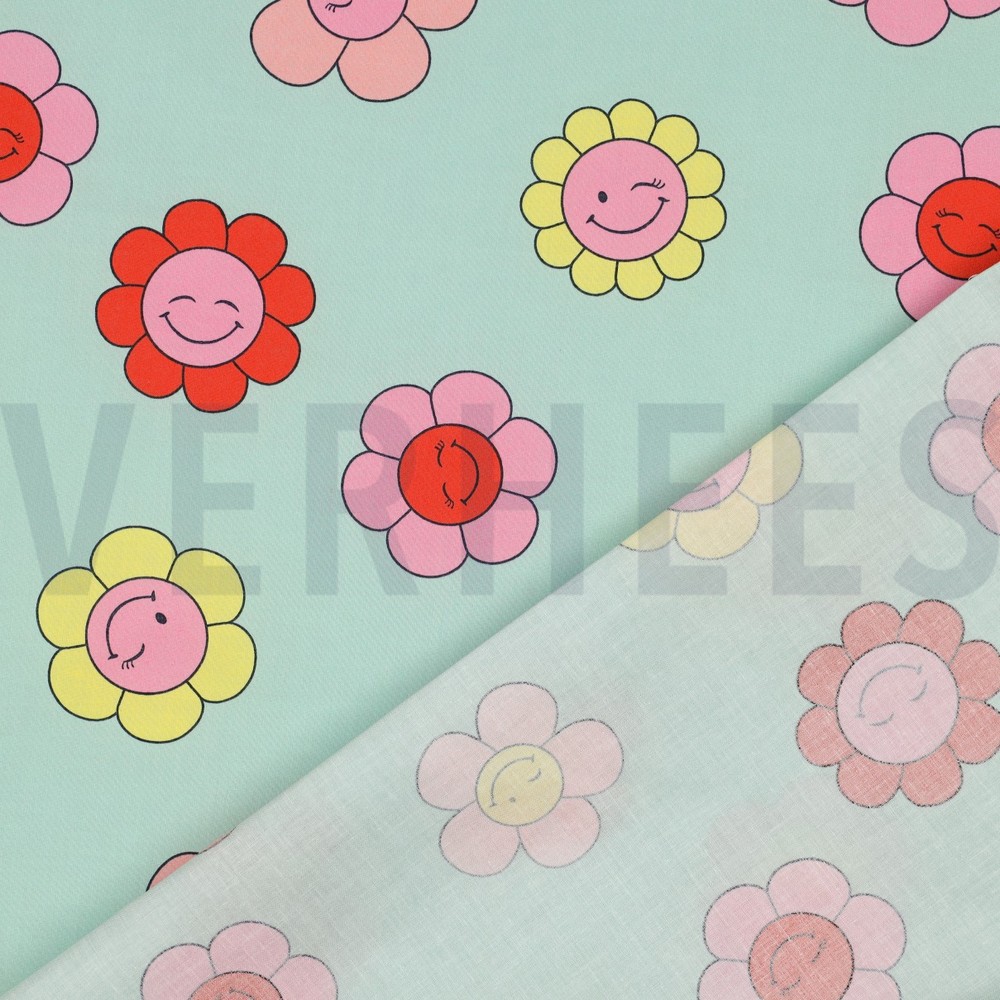 COATED KATOEN VROLIJKE BLOEMEN MINT #7