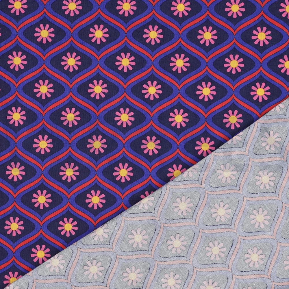 COATED KATOEN BLOEMEN MARINEBLAUW #7