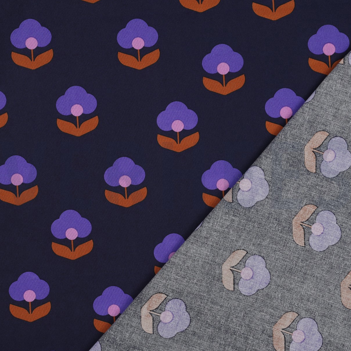 COATED COTTON RETRO FLOWERS NAVY #7
