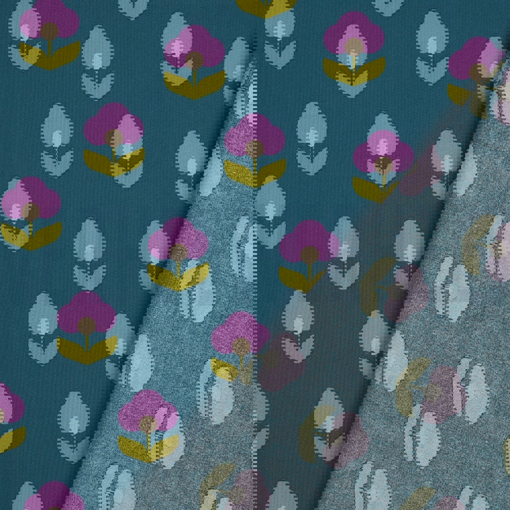 BESCHICHTETE BAUMWOLLE RETRO BLUMEN PETROL (high resolution) #4