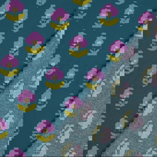 BESCHICHTETE BAUMWOLLE RETRO BLUMEN PETROL #7