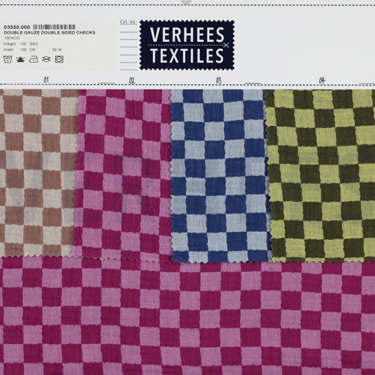 DOUBLE GAUZE DUBBELZIJDIGE RUITEN BLAUW #7