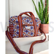 BAUMWOLLE VOILE GESTEPPT BLUMEN KARAMELL/KOBALT (thumbnail) #5