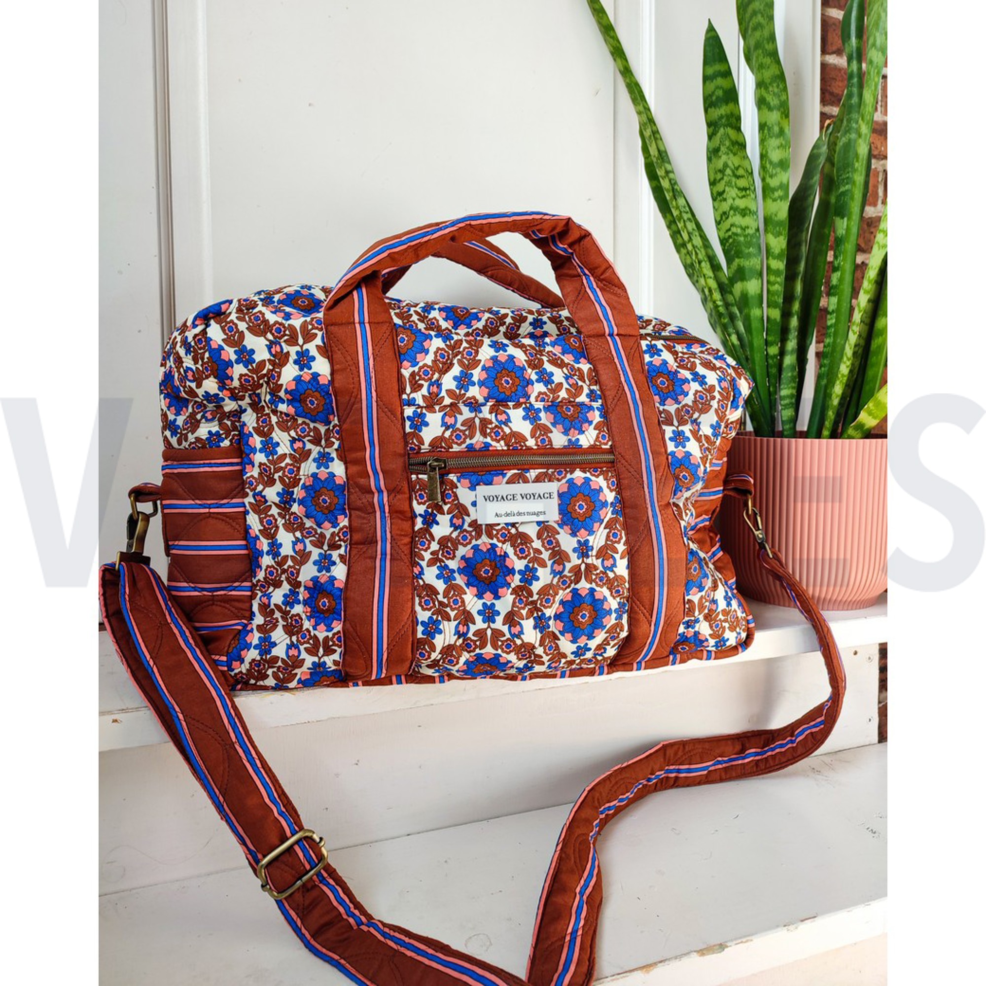 BAUMWOLLE VOILE GESTEPPT BLUMEN KARAMELL/KOBALT (high resolution) #5