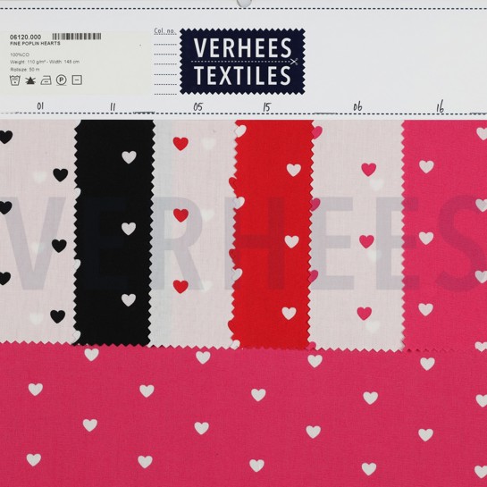 FINE POPLIN HEARTS BLACK/WHITE #7