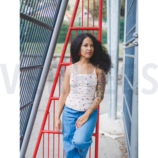 JERSEY GOTS NATUREL CŒURS NATUREL/FUCHSIA #7