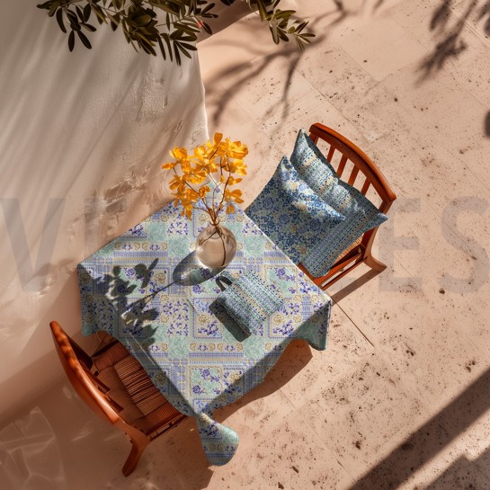 CANVAS LINEN LOOK DIGITAL FLOWERS BLUE #7