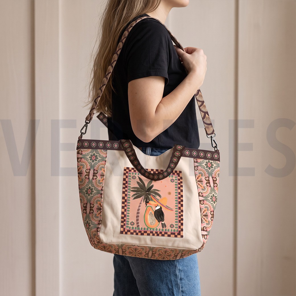 CANVAS DIGITAAL SHOPPER PANEEL TROPISCH FRUIT BRUIN #7