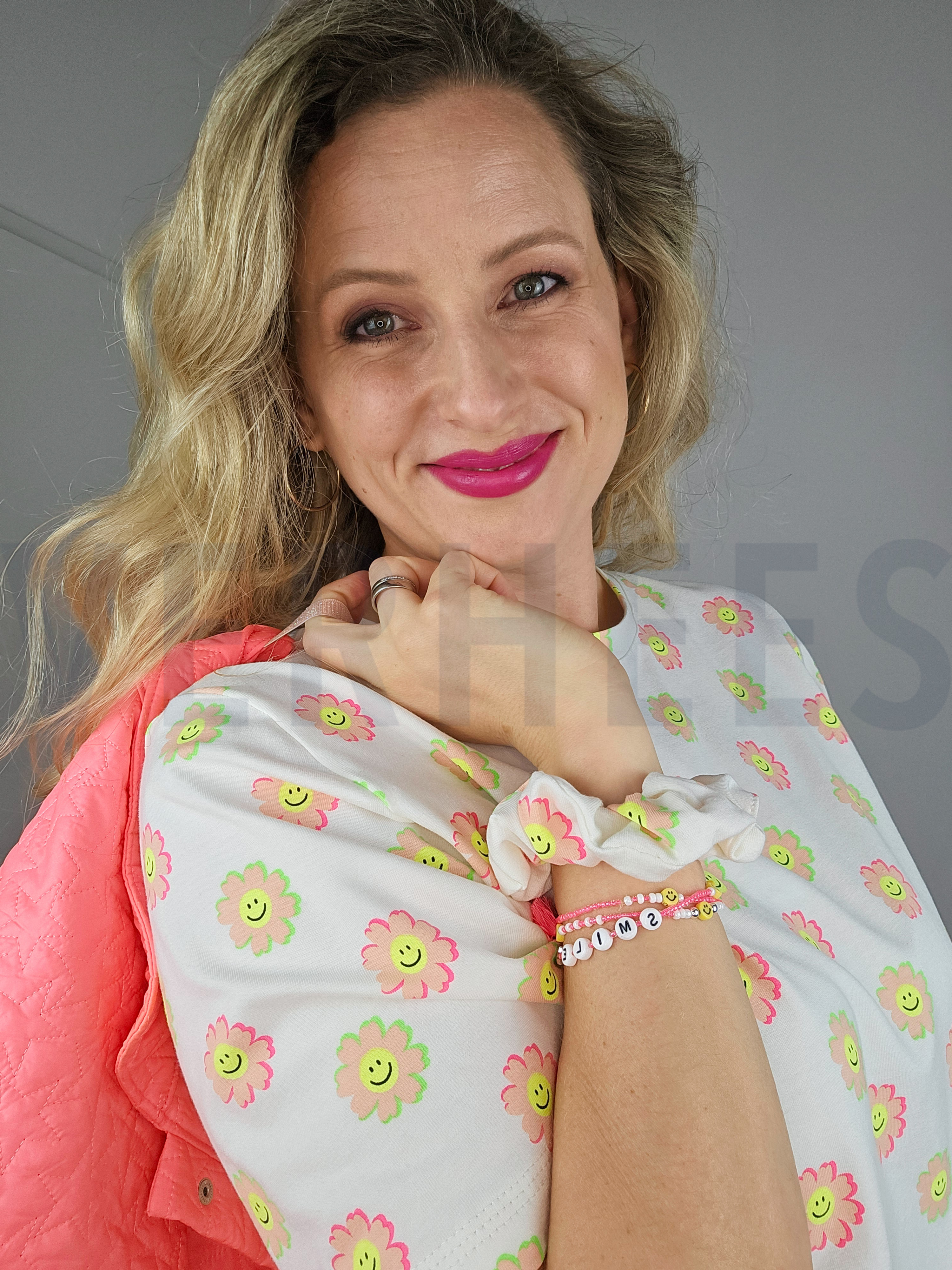 JERSEY NEON FLEURS HEUREUSES FUCHSIA #7