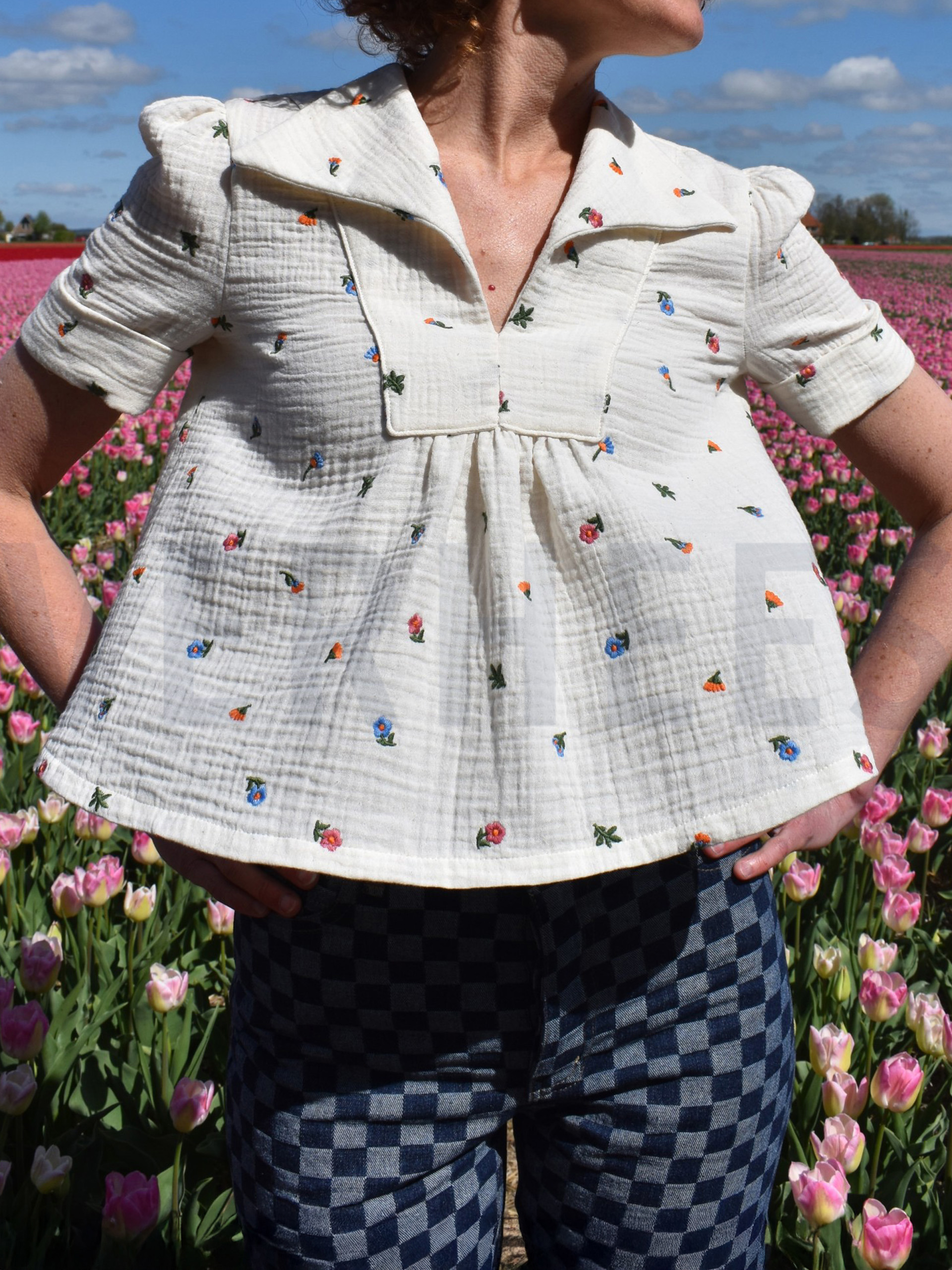 DOUBLE GAUZE EMBROIDERY BLOEMEN LICHTROZE #7