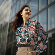 COTTON SATIN ABSTRACT FLOWERS NAVY/PINK (thumbnail) #6