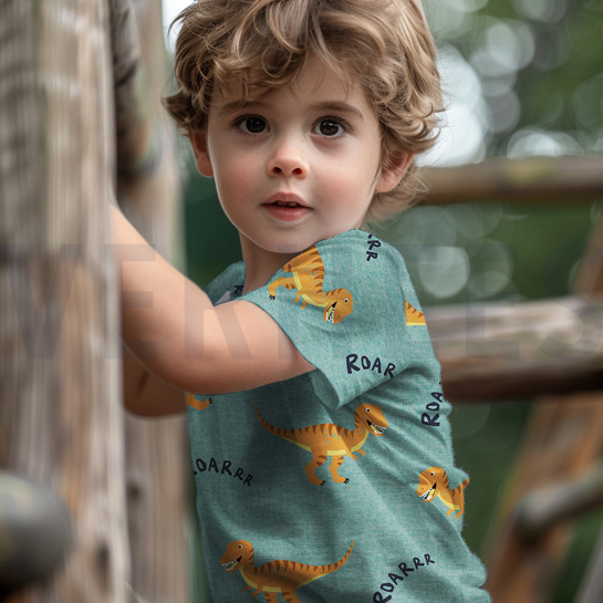 JERSEY MÉLANGE DINOSAURES BLEU FUMÉ MÉLANGÉ #7