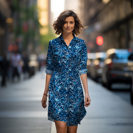 POPELINE DE COTON DIGITAL FEUILLES BLEU COBALT #7