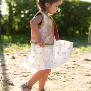 DOUBLE GAZE DE COTON BRODERIE FEUILLES SABLE CLAIR (thumbnail) #6