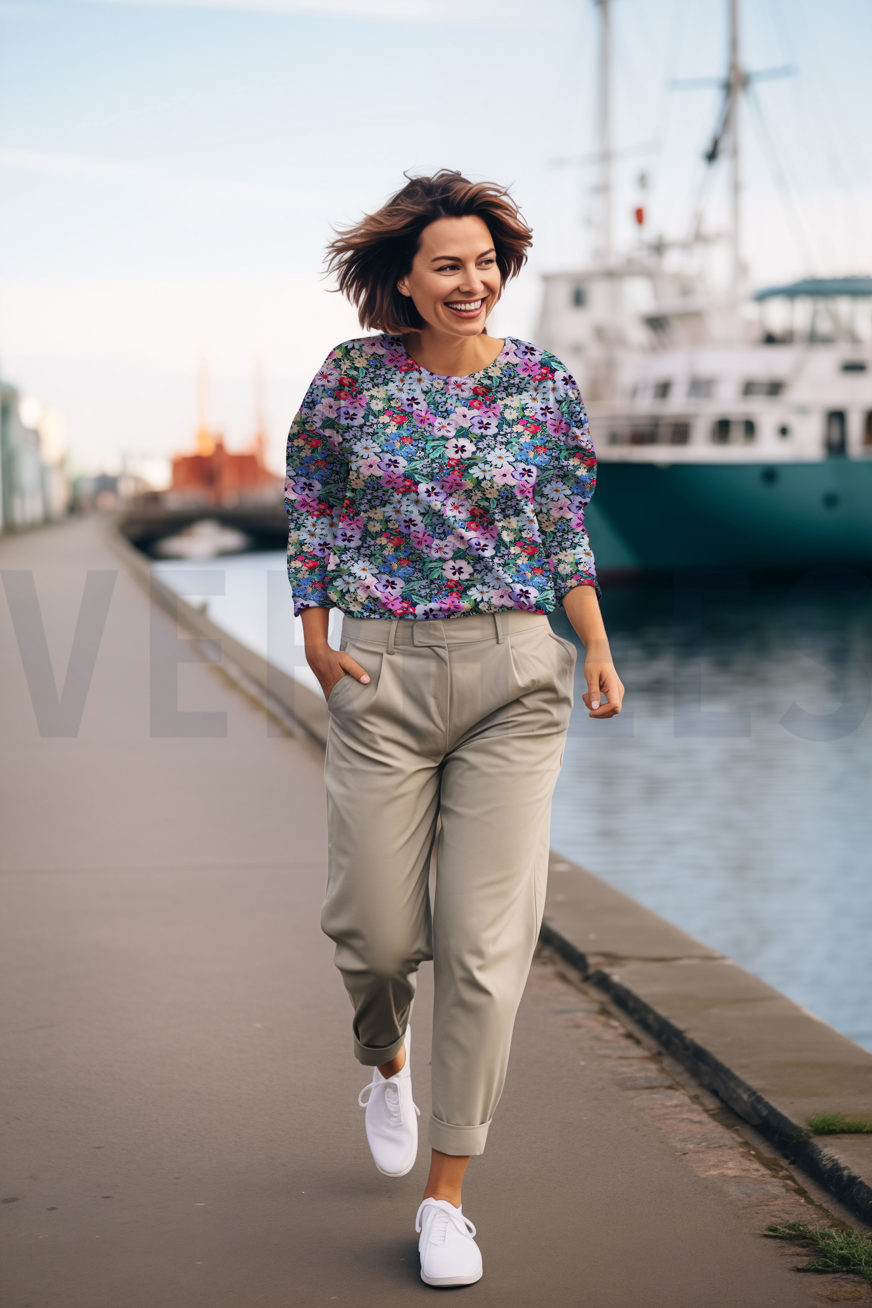 VISCOSE JERSEY DIGITAL FLEURS BLEU MARINE #7
