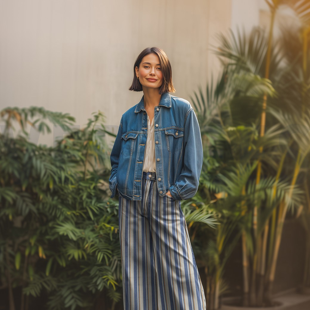 DENIM GARNGEFÄRBT STREIFEN ROSA #7