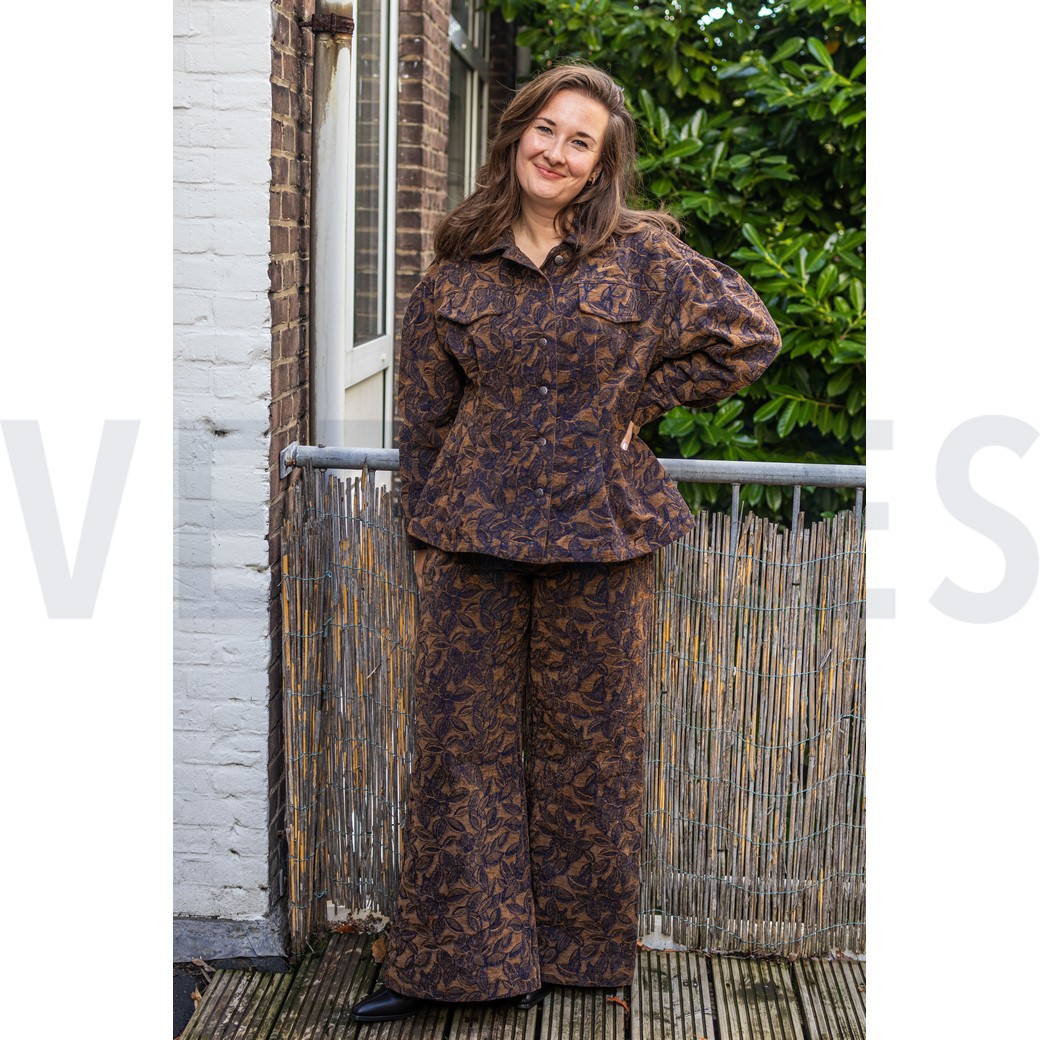 DENIM VELVET JACQUARD LEAVES BROWN #7