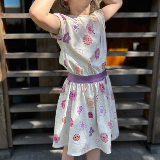 JERSEY MELANGE GLITTER SMILEYS ROOKBLAUW #7