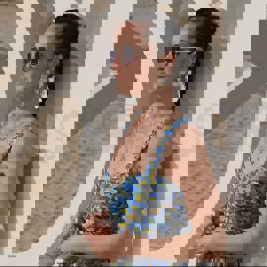 LINNEN VISCOSE CRÊPE DIGITAAL BLOEMEN KOBALTBLAUW #7