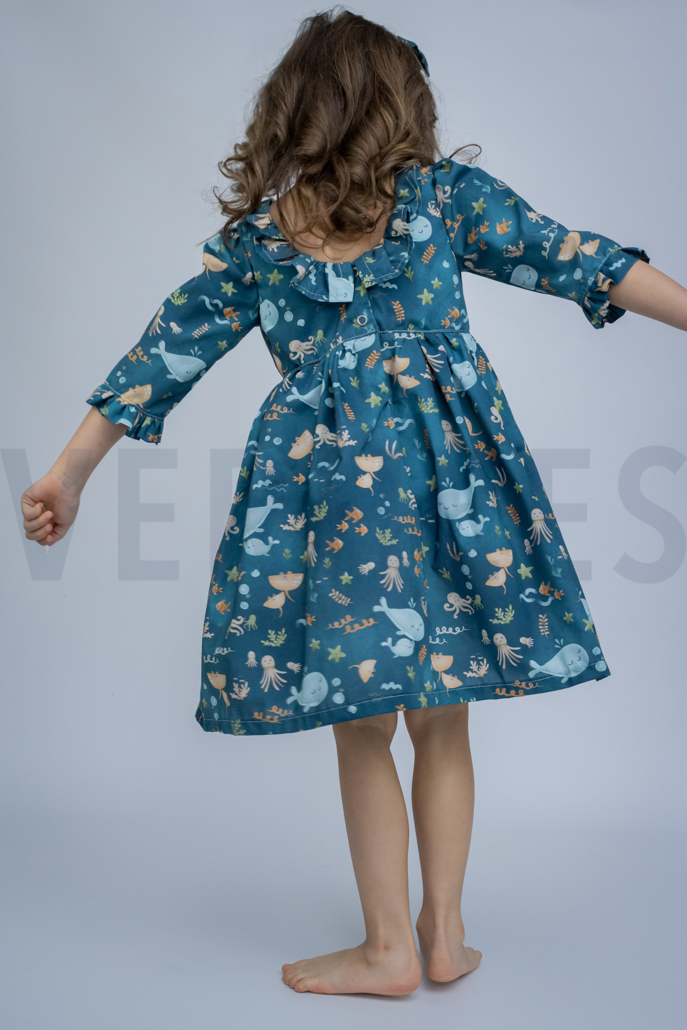 FINE POPLIN DIGITAL WHALES PETROL #7