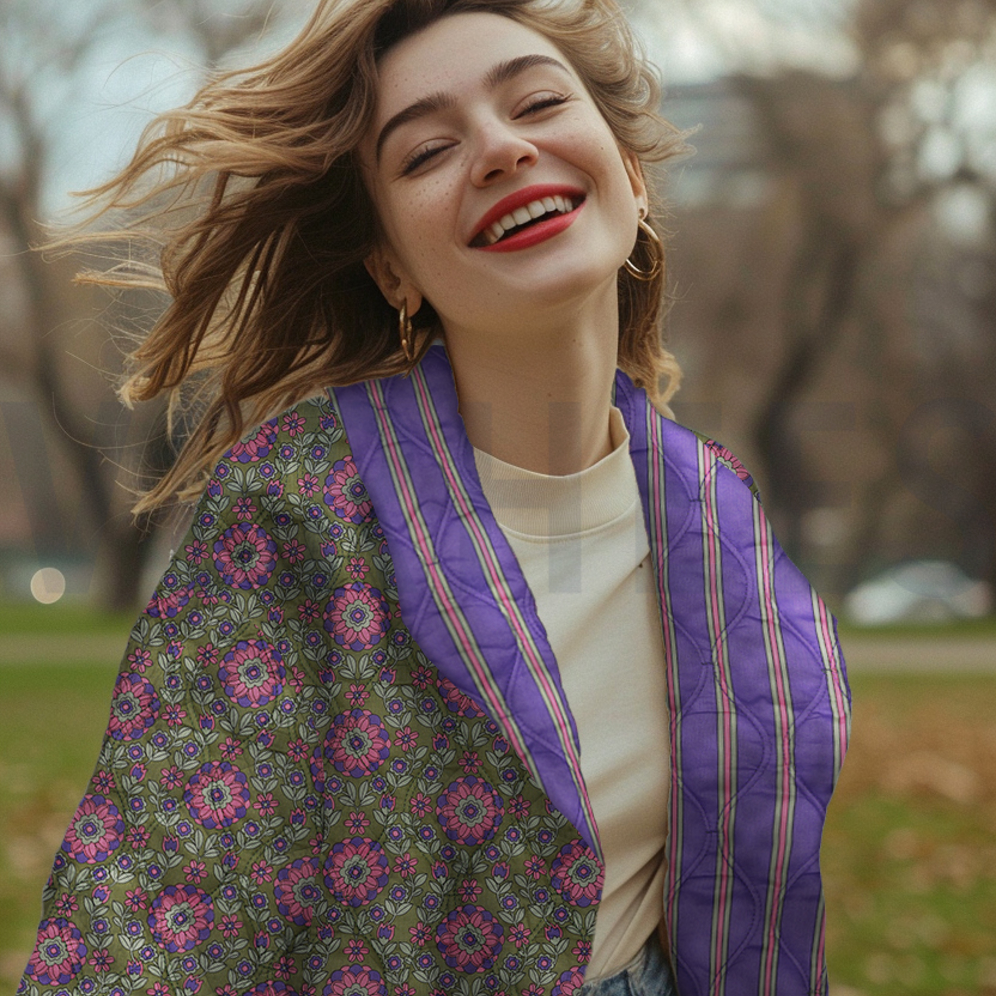 BAUMWOLLE VOILE GESTEPPT BLUMEN KARAMELL/KOBALT (high resolution) #6